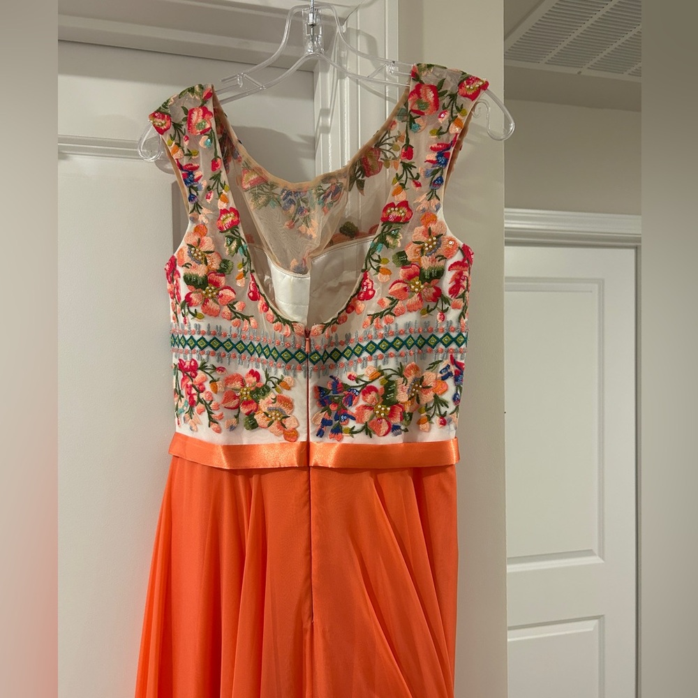 Sherri Hill Dress - Floral Embroidery + Coral Skirt - Picture 4 of 9